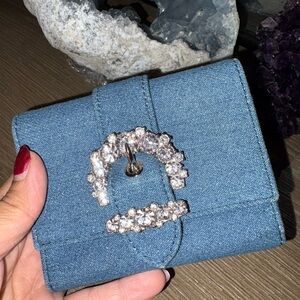 Jimmy Choo Blue Denim Crystal-Embellished Wallet